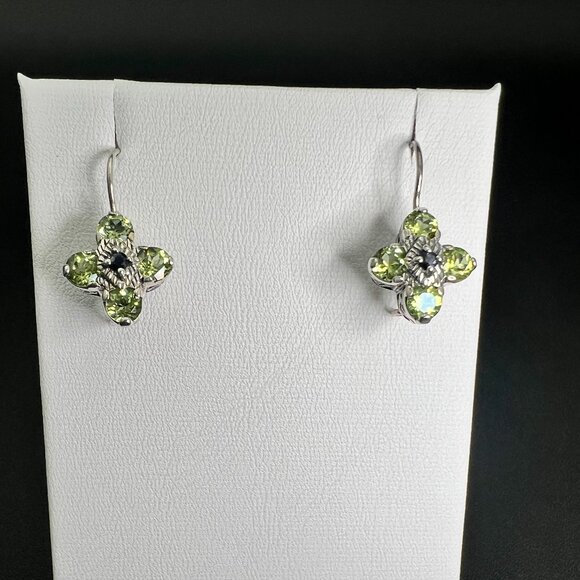 Vintage Sterling Silver Peridot and Sapphire Drop Earrings 925 CNA Thailand 1990 - Picture 1 of 7
